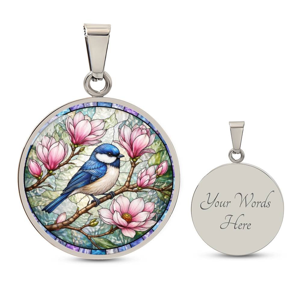 Bluebird Floral Engraved Necklace Bracelet or Keychain