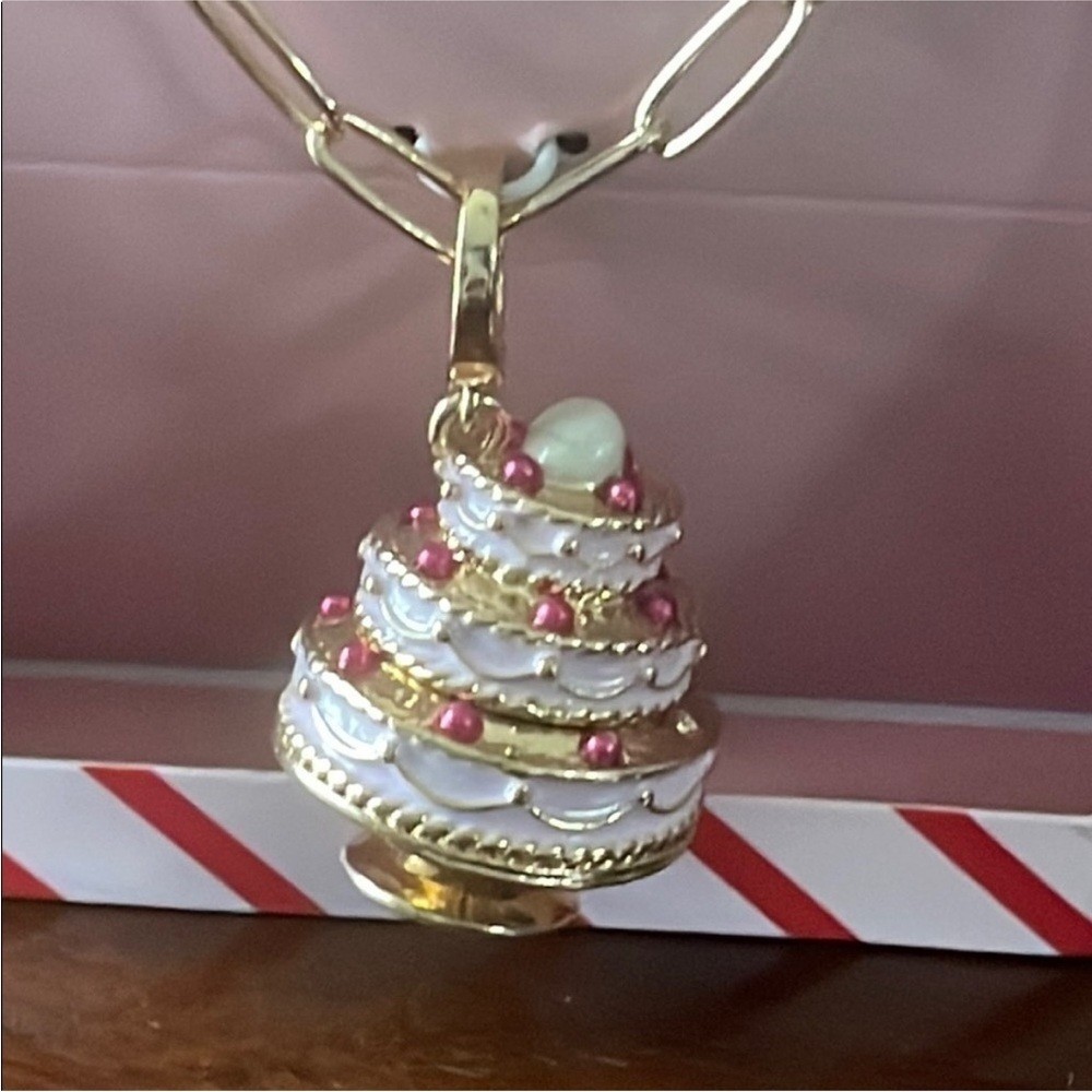Gold and Pink Cake locket Pendant Necklace