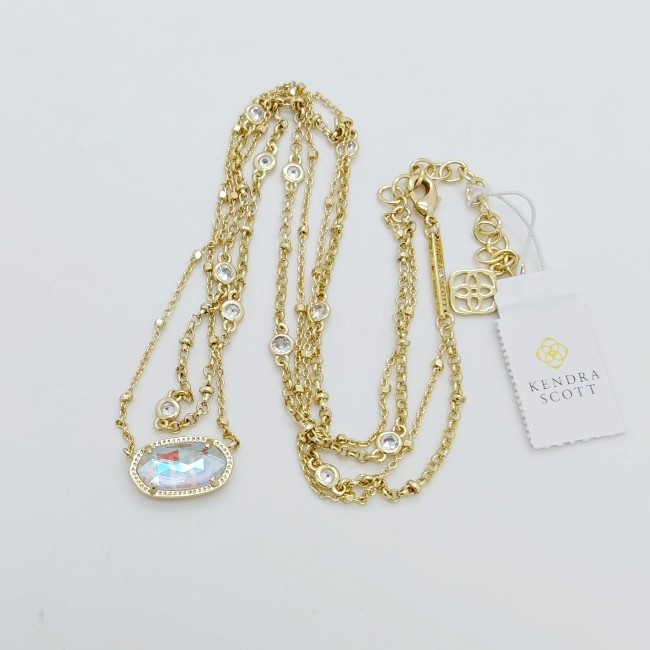 Kendra Scott Elisa Gold Crystal Multi Strand Pendant Necklace in Dichroic Glass