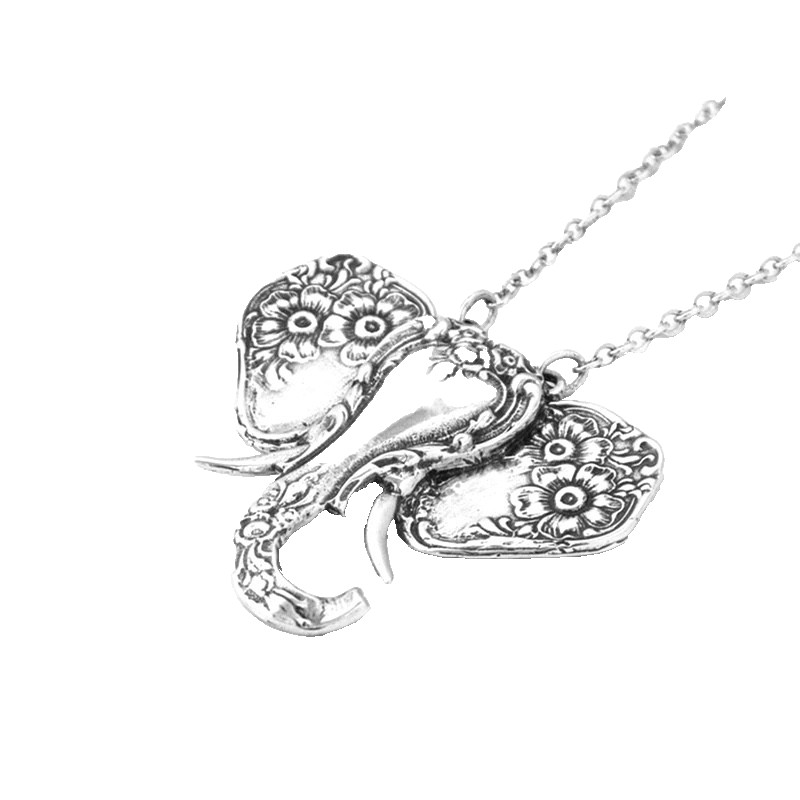Spoon Replica Elephant Pendant Necklace Women’s White Gold Plated New