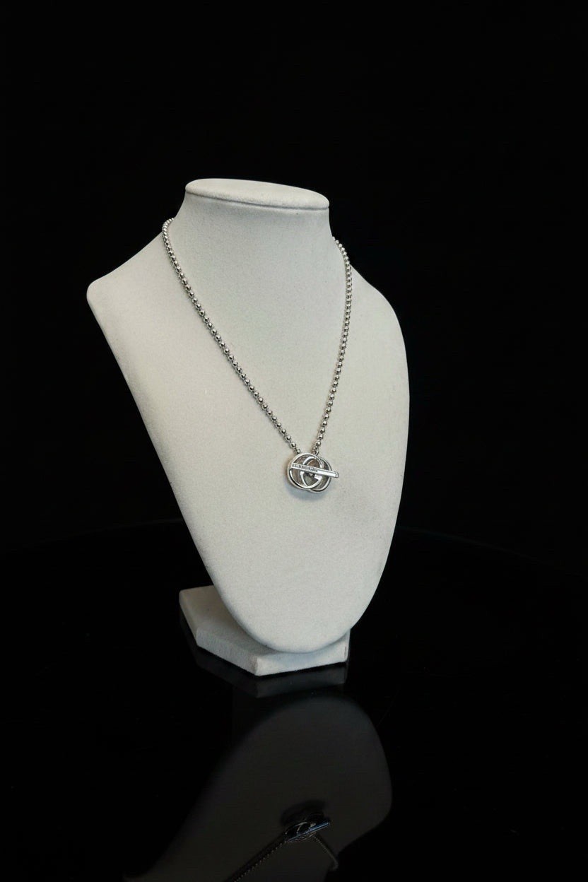 Gucci 925 Silver Ball/Bead Toggle Charm Chain Necklace Signed 16” w/ Box