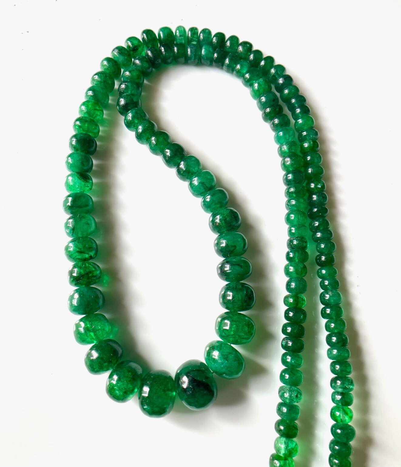 AAA-Natural Emerald Smooth Rondelle shape Beads , Emerald Smooth beads Necklace