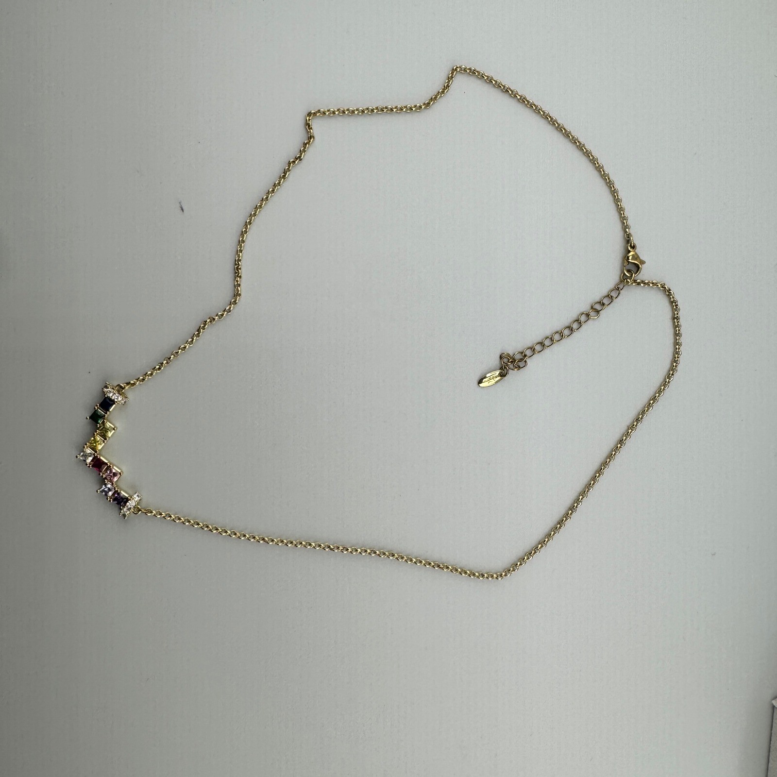 Gold Tone Rainbow Crystal Chevron Pendant Necklace Multi Color Princess Cut
