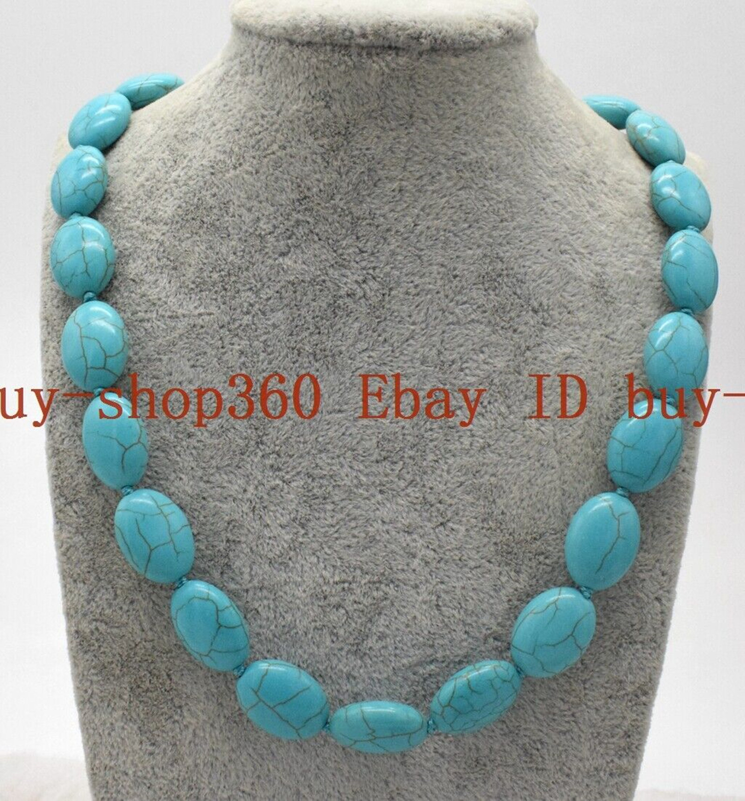 Pretty 13x18mm Blue Oval Turquoise Gemstone Beads knotted Necklace 14-36 in