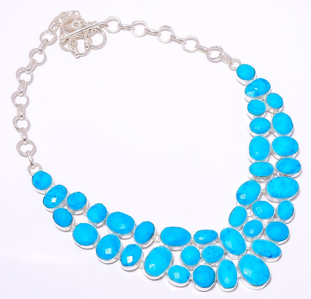 Faceted Magnesite Turquoise 925 Sterling Silver Handmade Necklace 17.99″ N1579-2