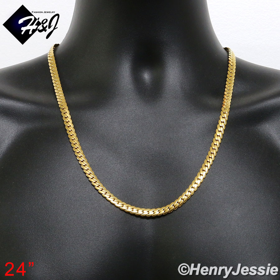 16″-40″MEN Stainless Steel 6mm Gold Plated Miami Cuban Curb Chain Necklace*GN155