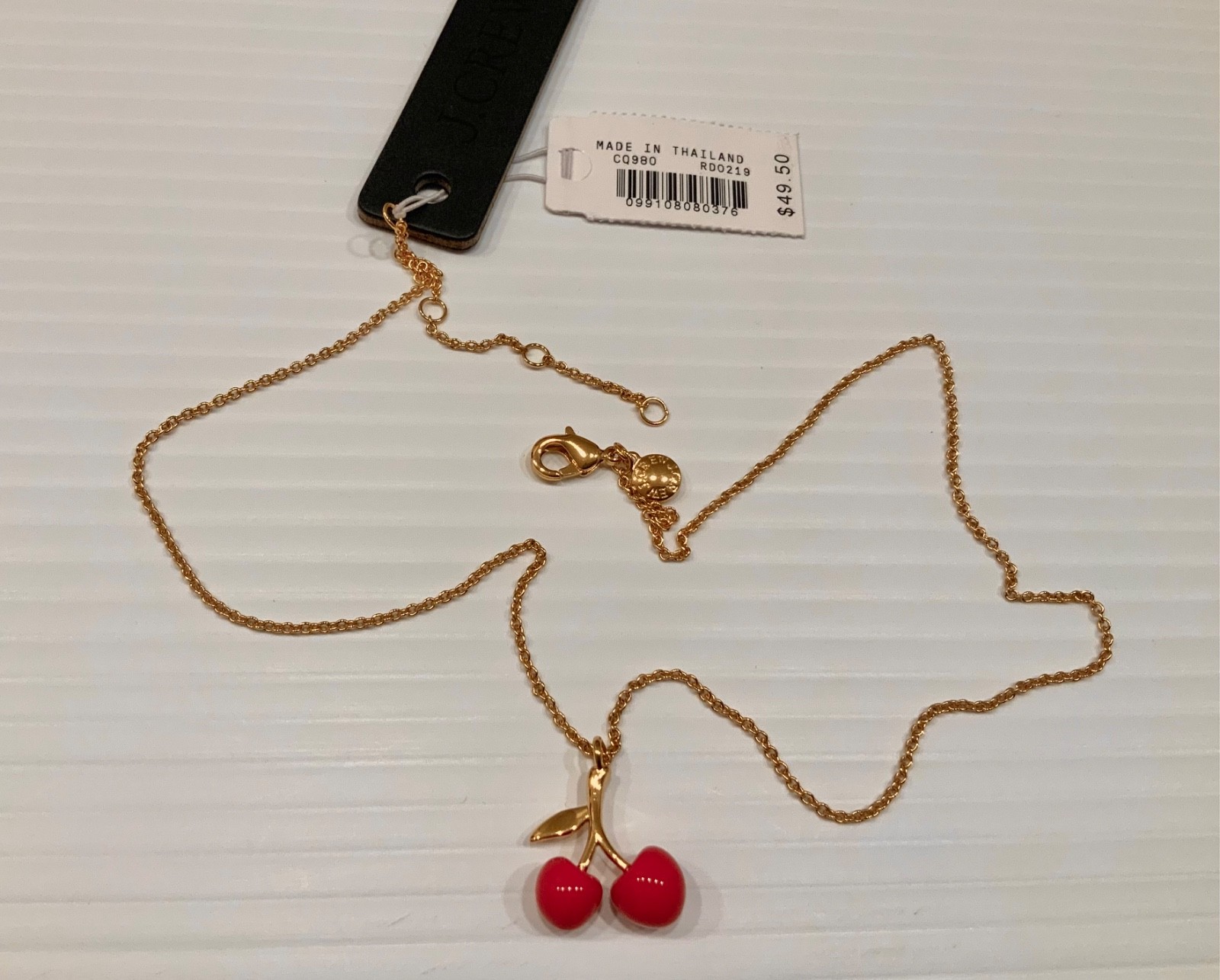 J.Crew Women’s NWT Cherry Charm Necklace With Pouch