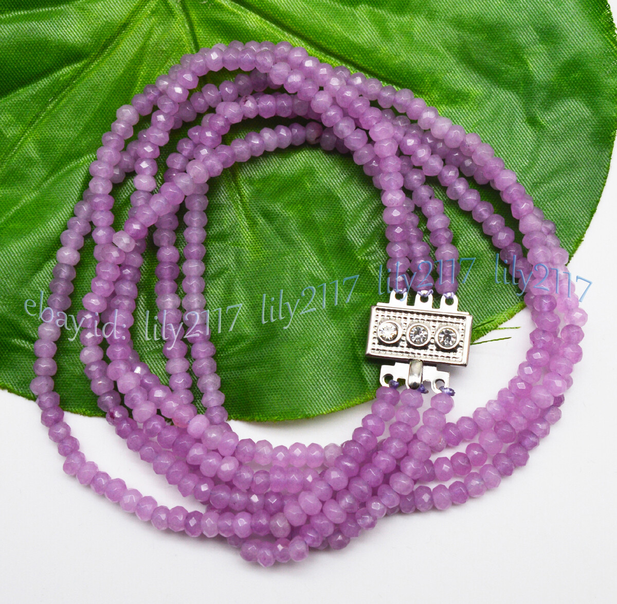 3 Rows 2x4mm Purple Alexandrite Faceted Gemstone Roundel Beads Necklace 17-19”
