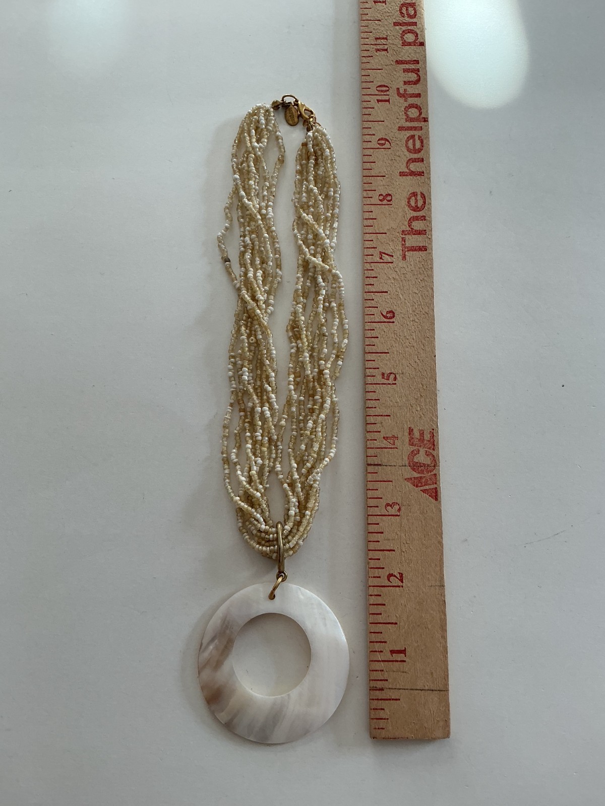 BEAUTIFUL VTG SEED BEAD 8 STRAND EXPRESS MOTHER OF PEARL NECKLACE B7-47