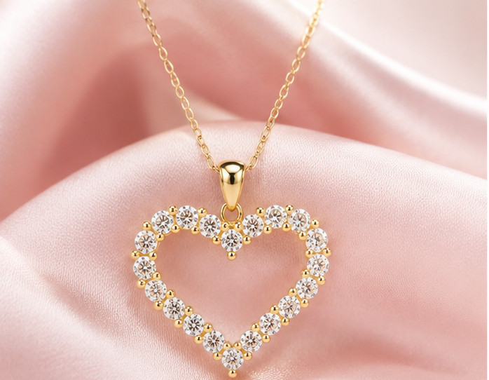 Elegant Heart Pendant Necklace – Round Simulated Diamond 14K Yellow Gold Plated