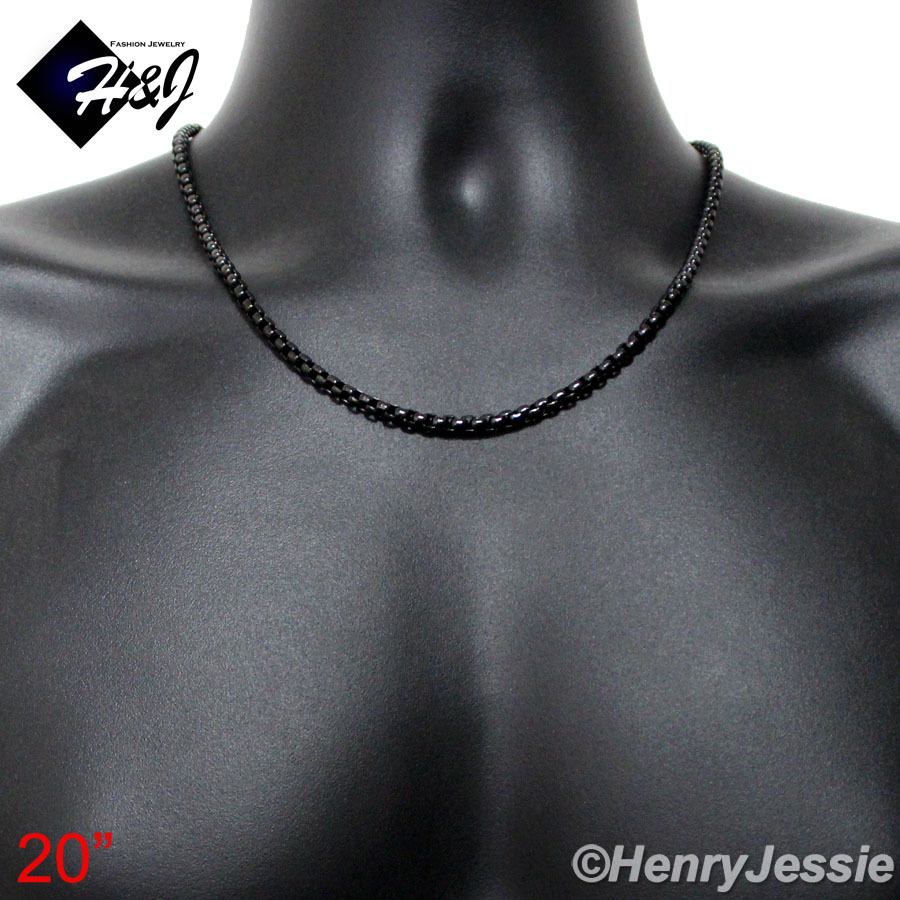 18″-40″MEN’s Stainless Steel 5mm Black Plated Box Link Chain Necklace*N120