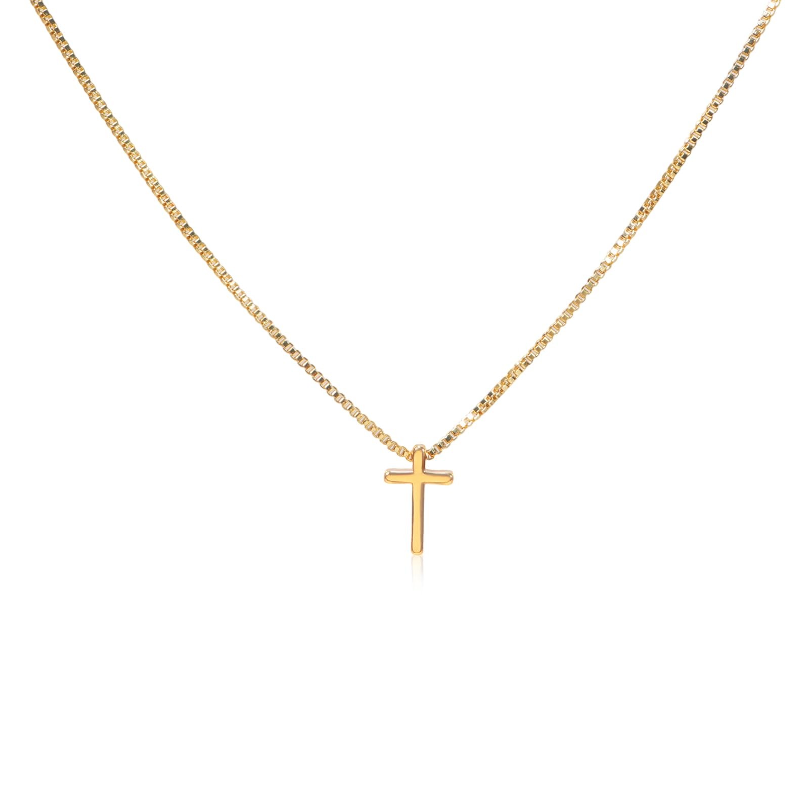 Gold Necklace for Women, Cross Dainty 18K Real one size, GOLD