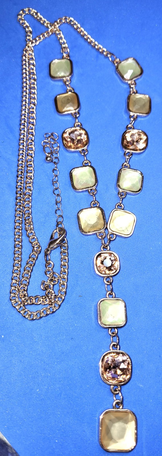 Rose Gold Pink & Yellow Rhinestones Necklace 32″ Plus 3″ Drop And 3″ Extend NWOT