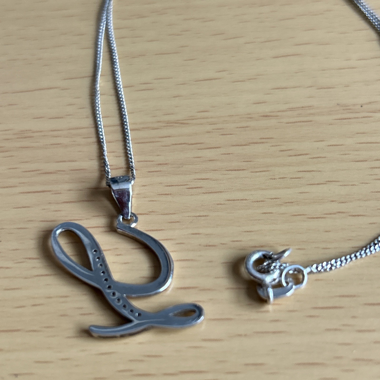 925 Silver Initial “L” pendant with Cubic Zirconias & 46cm Chain