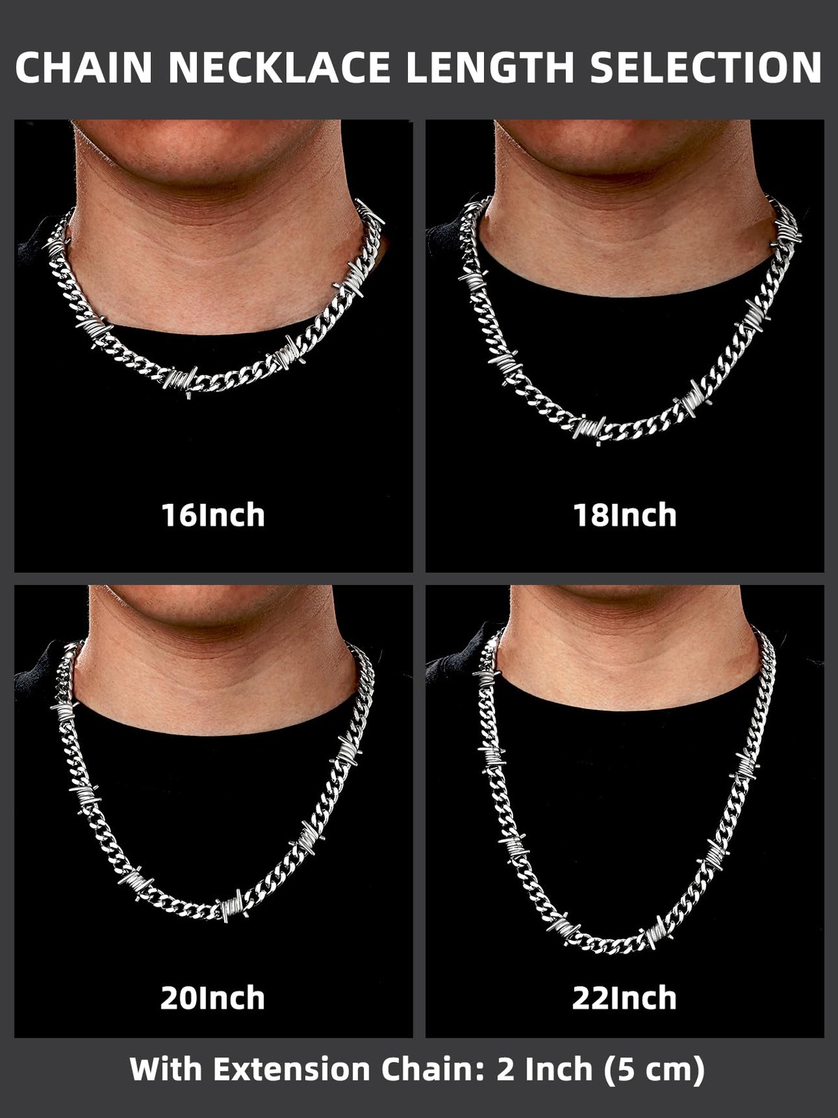 Cool Men Black Barbed Wire Necklace 7mm Thick Heavy Stainless Steel Chain Bla…