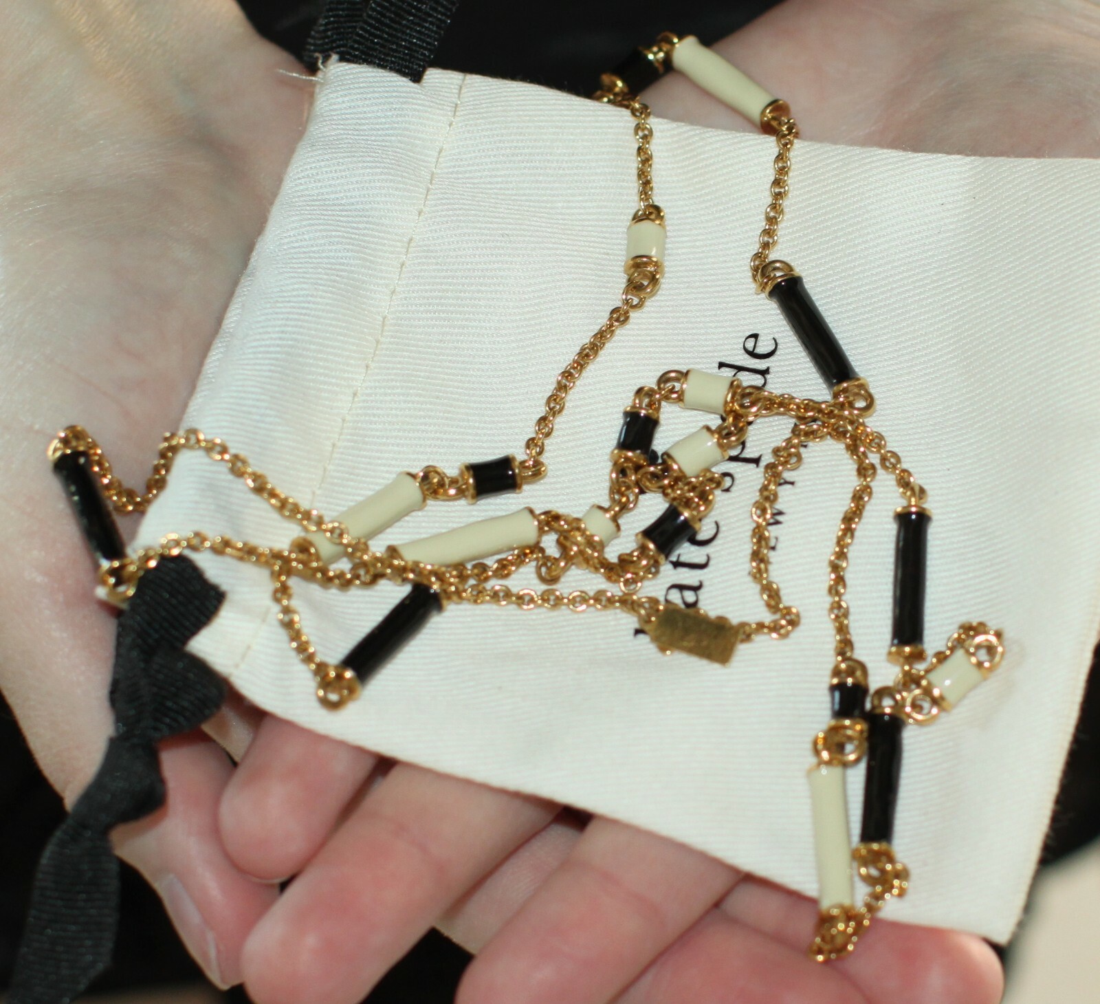 Kate Spade NY Black Gold Ivory “Bar None” Scatter Necklace Station long chain