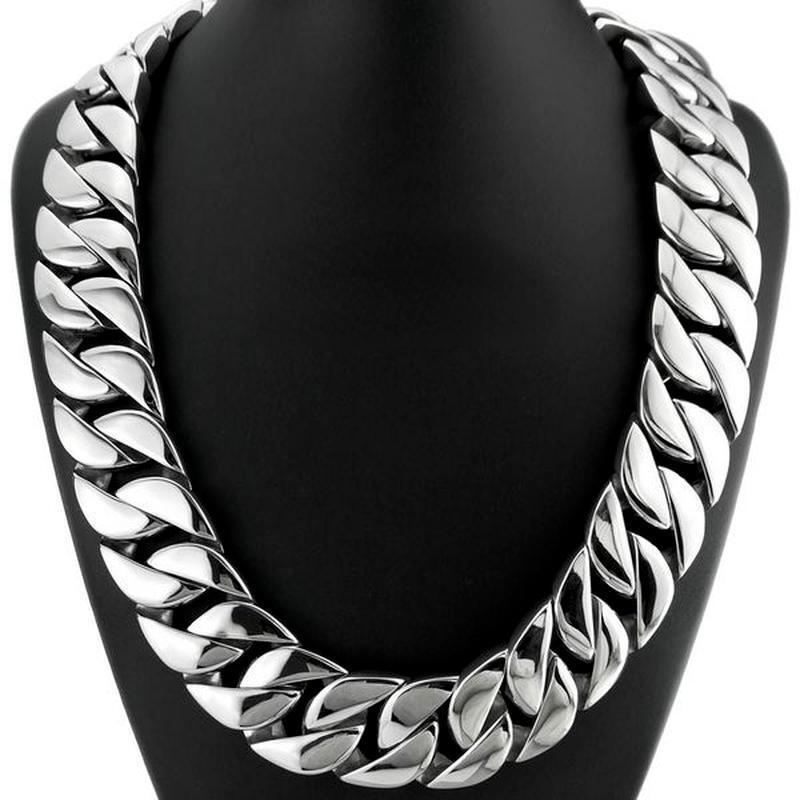 32mm Gold Chain Necklace Men 316L Stainless Steel Curb Cuban Link HEAVY Bracelet
