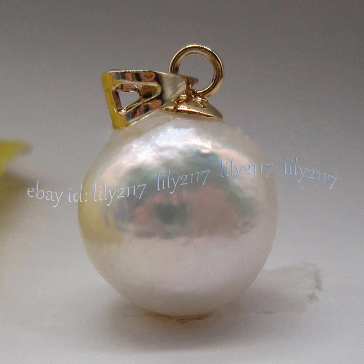 Huge 13-14mm Natural White South Sea Baroque Edison Pearl Pendant 14k YellowGold