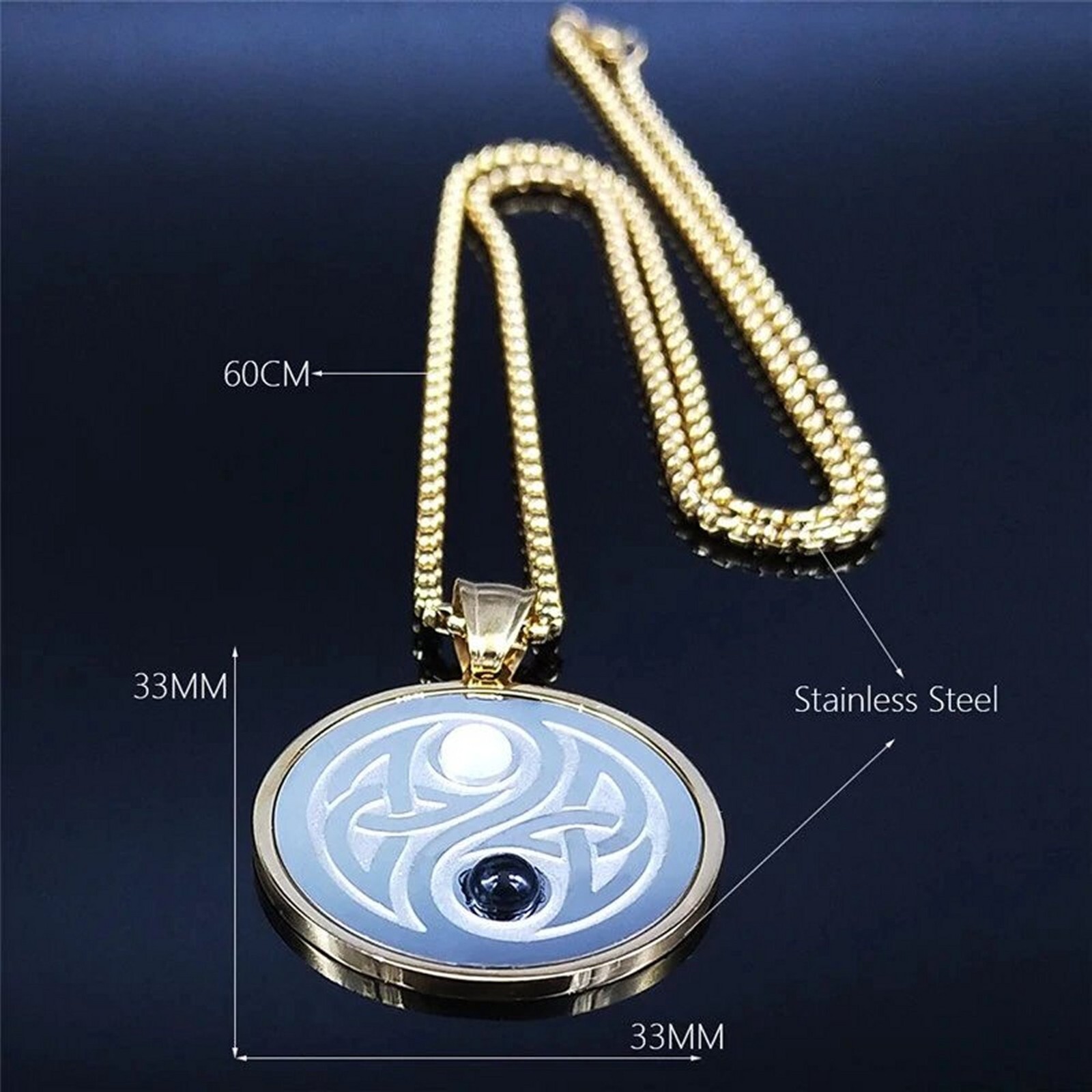 Celtic Yin Yang Necklace Gold Silver Stainless Steel Balance Harmony Pendant