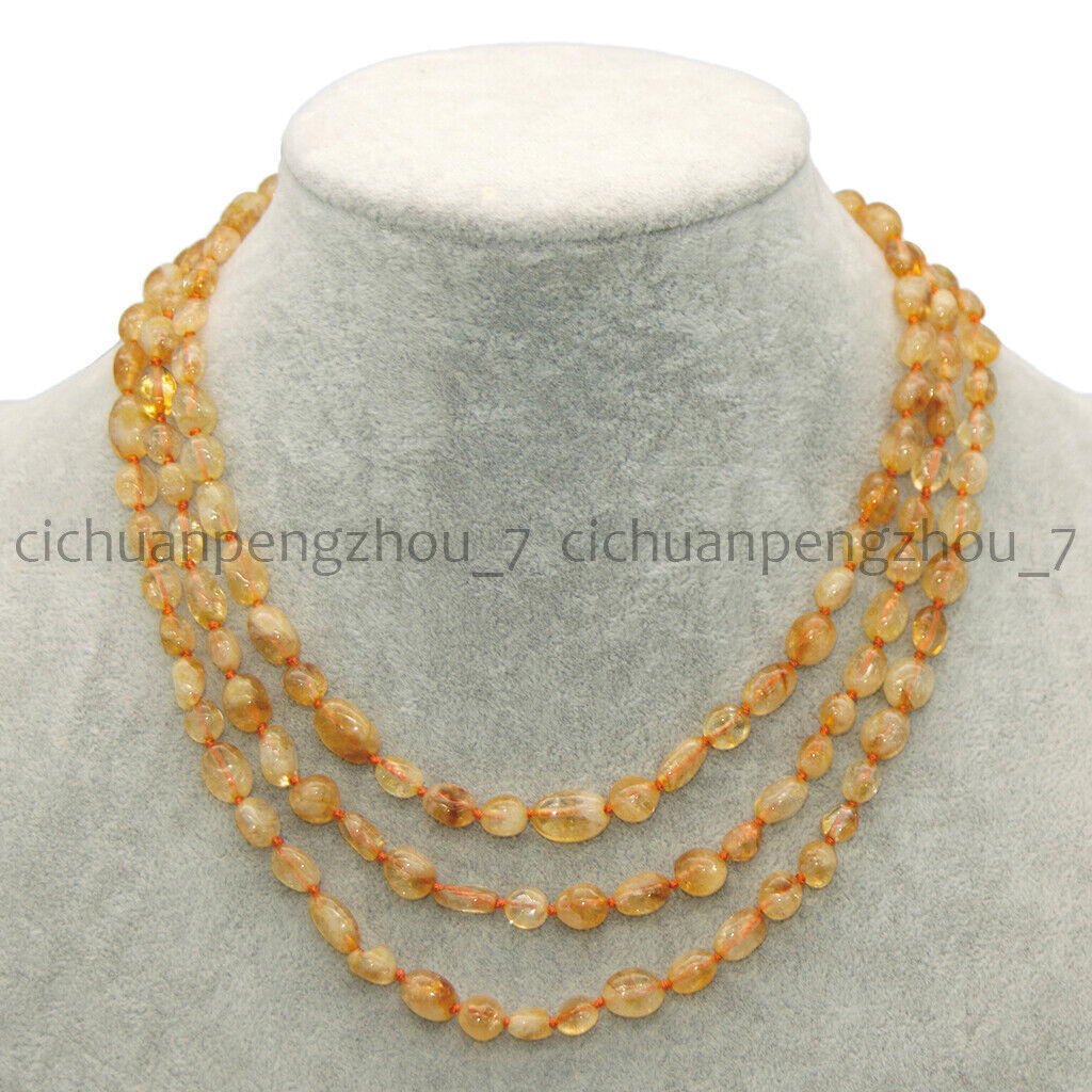 8-10mm Natural Yellow Citrine Crystal Irregular Gems Beads Necklace 14-50”