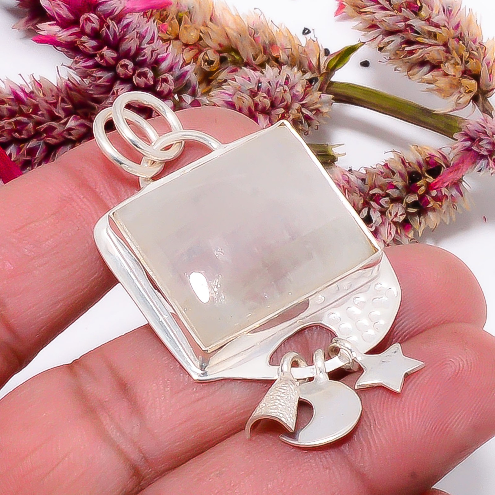 Rainbow Moonstone – India 925 Sterling Silver Pendant 2.03″ sku39
