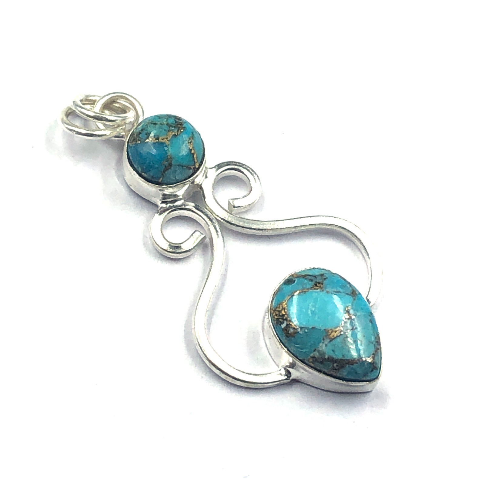 925 Silver Pear December BLUE COPPER TURQUOISE Stone Anniversary Pendant Jewelry