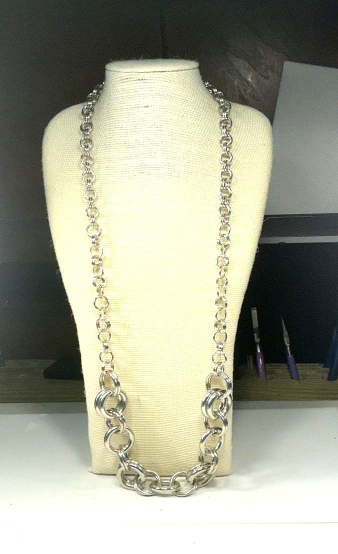 BR Necklace Cast Silver Tone Thick Graduated Multi Loop Metal Chain Lot 80A