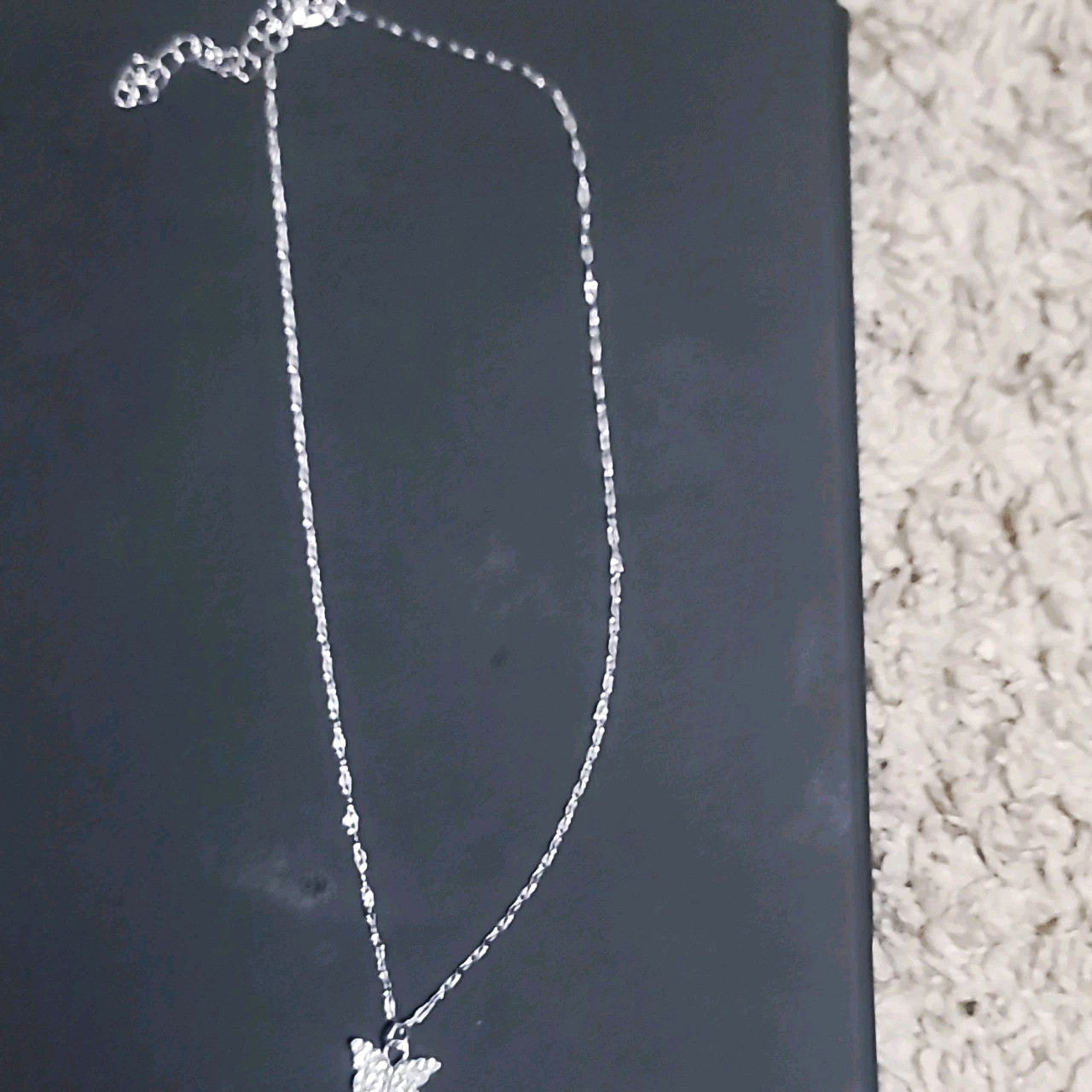 Silver Tone Butterfly Charm Pendant Necklace, Cable Chain, Metal, No Stone