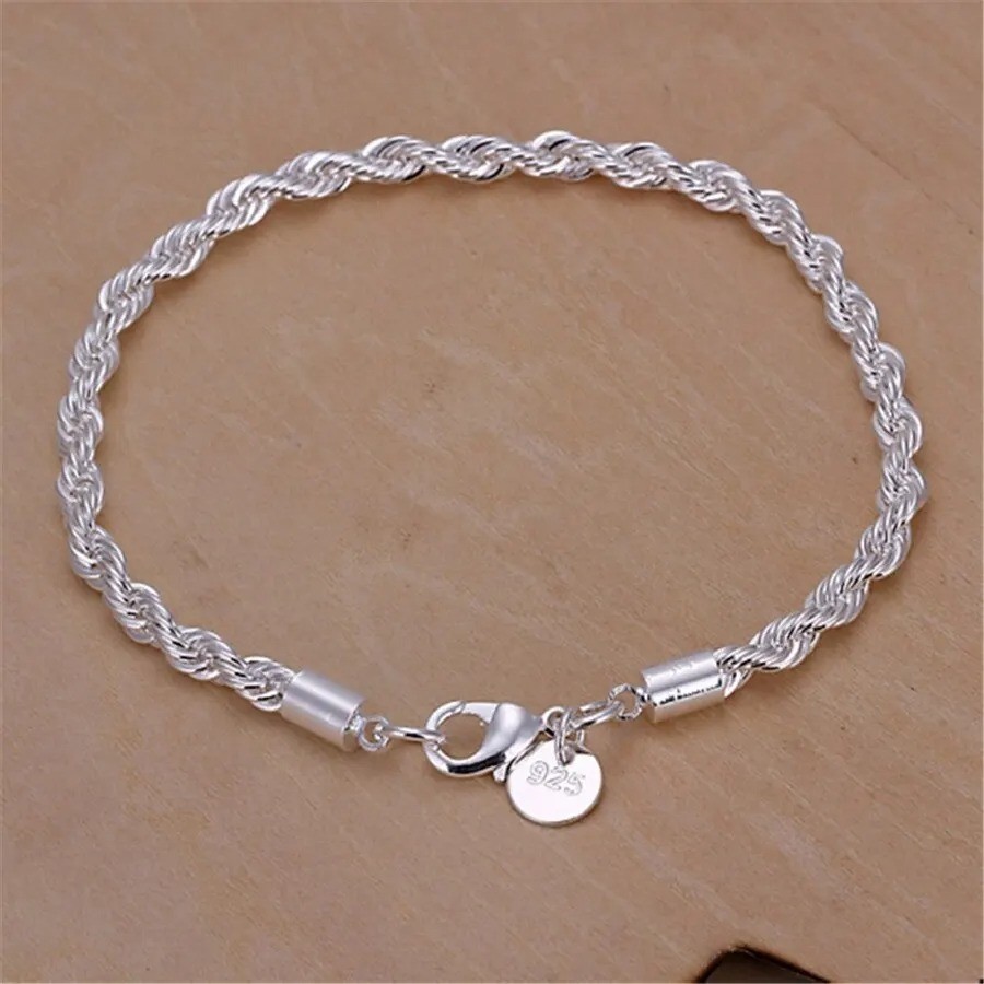 4MM Rope Chain Necklace 925 Sterling Silver Fashion Jewelry for Women Men Gift