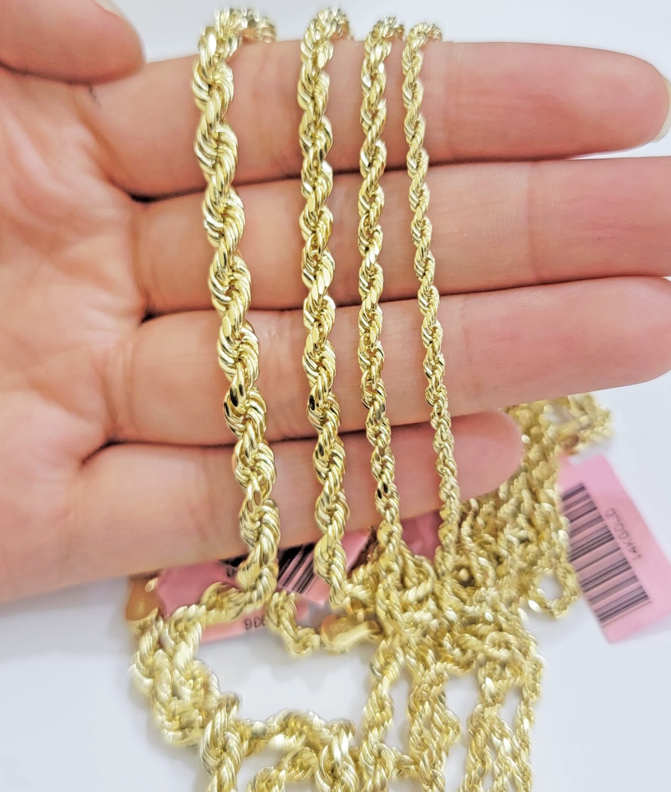 Real 14k Yellow Gold Rope chain necklace 2.5mm 3mm 4mm 5mm 18-26 Inch Men women.