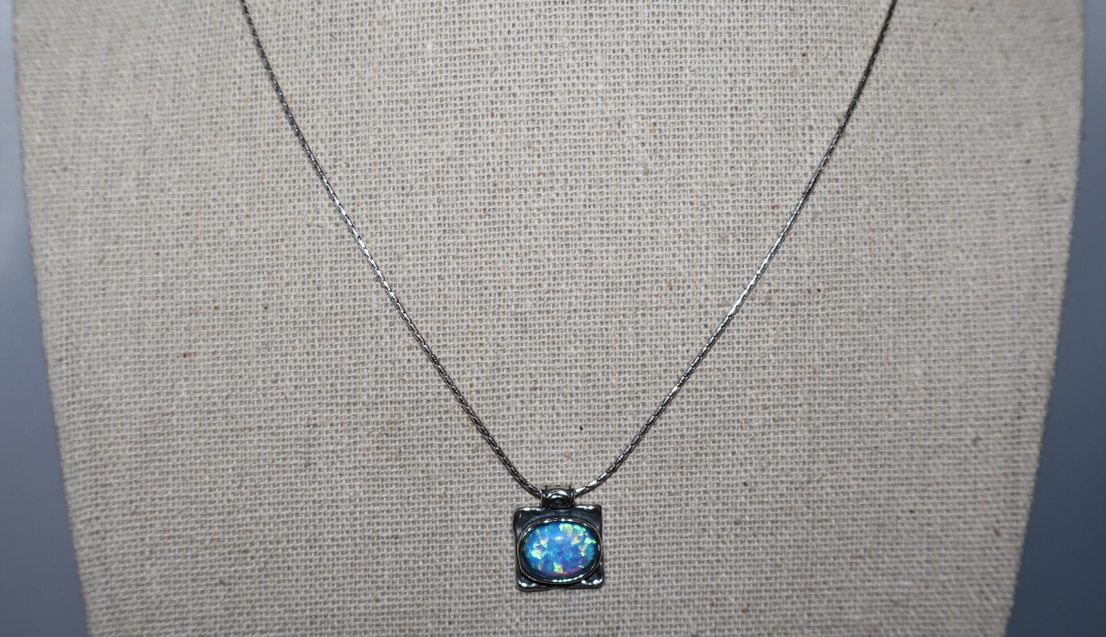 Didae Israel Sterling Silver Blue Opal Square Pendant Necklace