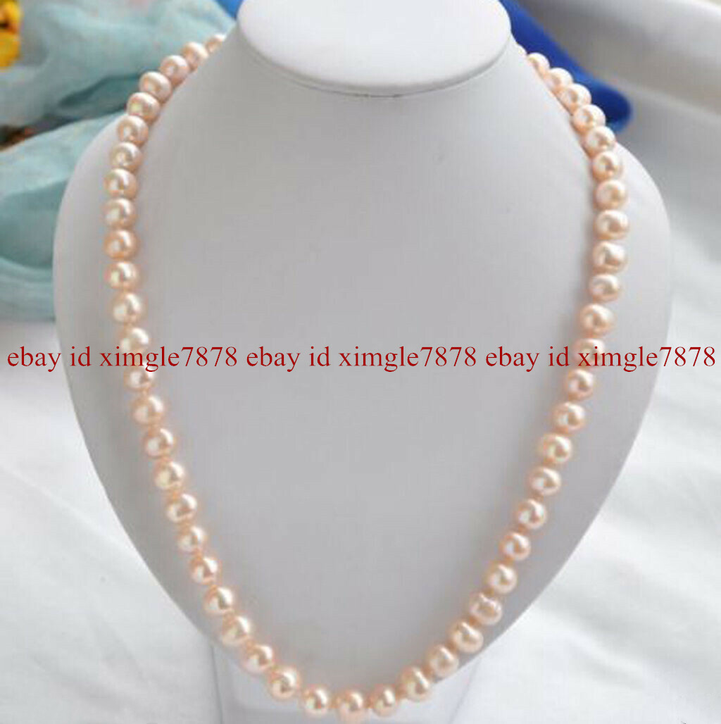 Beautiful 8-9mm Genuine Natural Pink Freshwater Cultured Pearl Necklace 16-28″