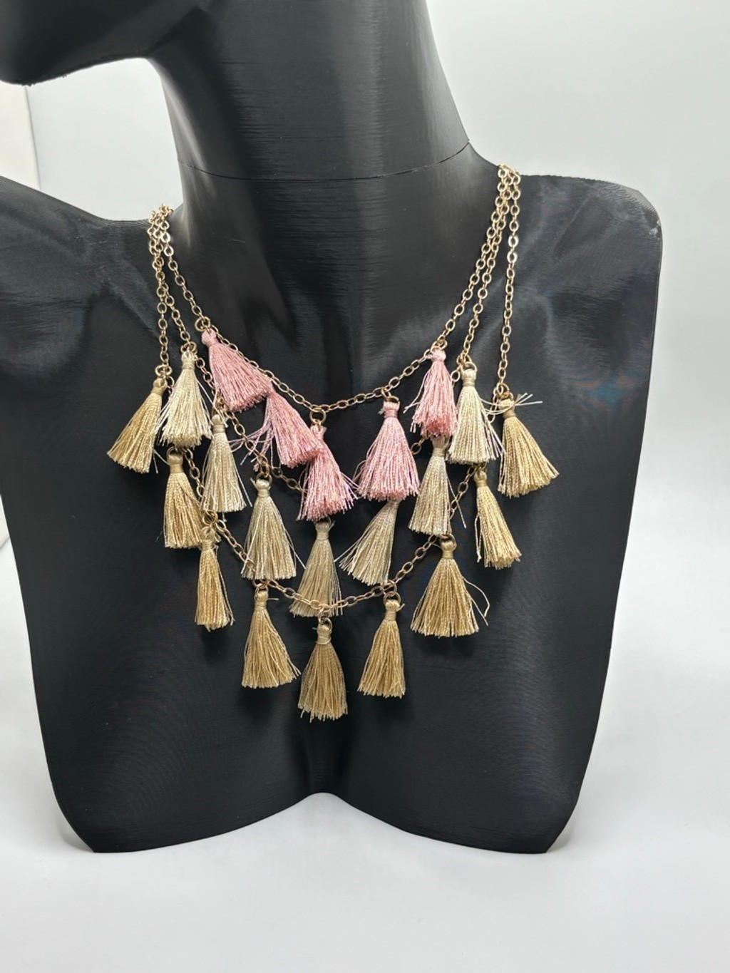 Gold and Pink Tassel Necklace NWOT