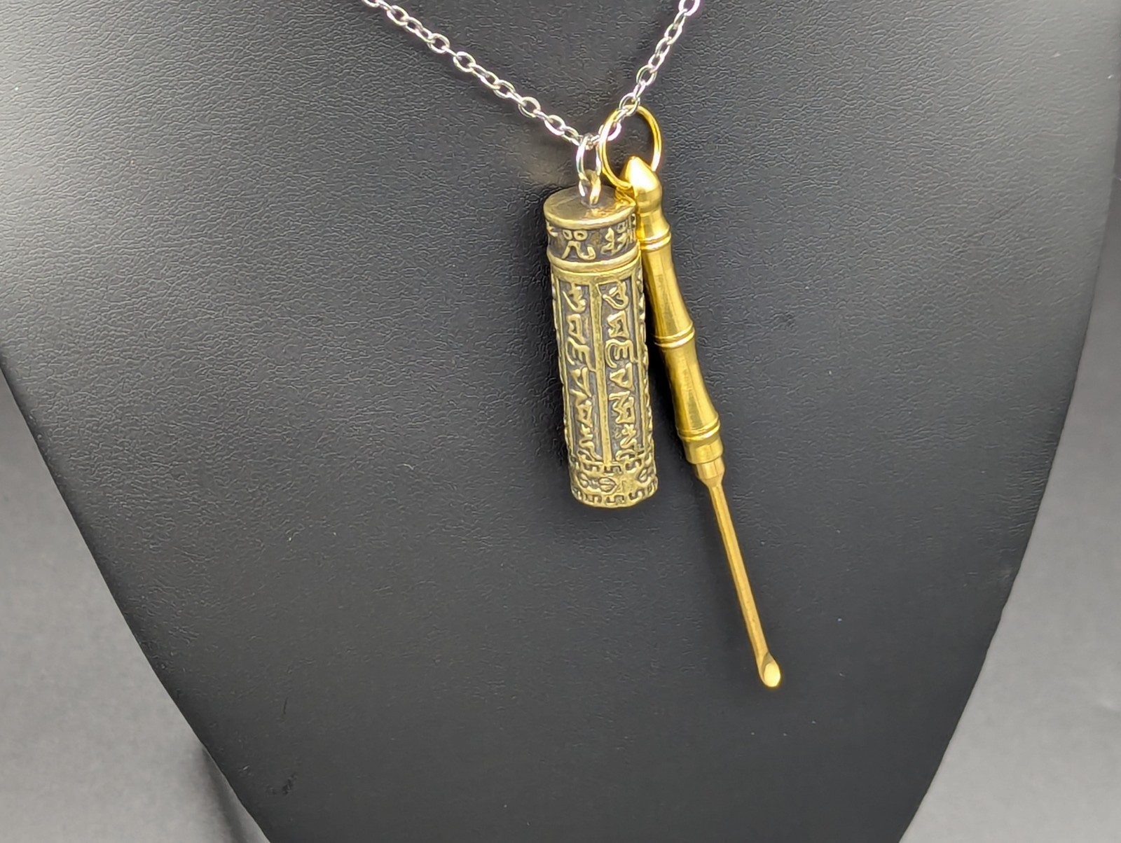 Antiqued Mini Party Bump Spoon/ Pick Ornate Screw Top Jar Urn Necklace