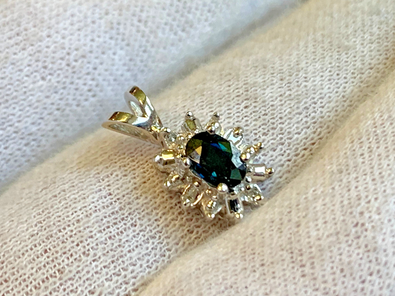 10K White Gold Pendant 1.44g Fine Jewelry Sapphire Color Stone