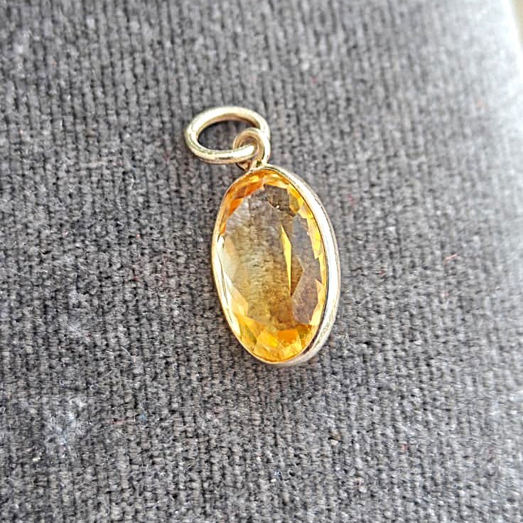 Natural Oval Citrine Gemstone Handmade 925 Sterling Silver Charms Pendant Gift