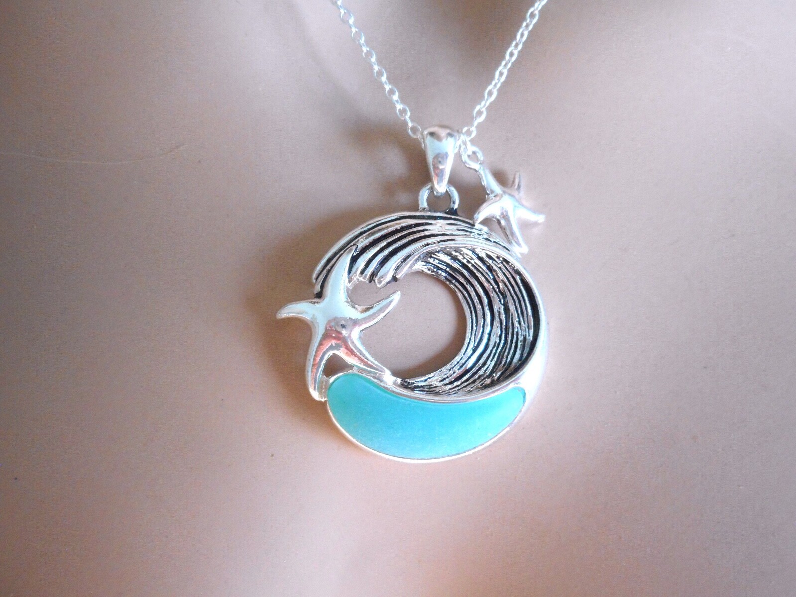 Sea Beach Glass Wave Starfish Pendant Women Necklace Earrings Set New