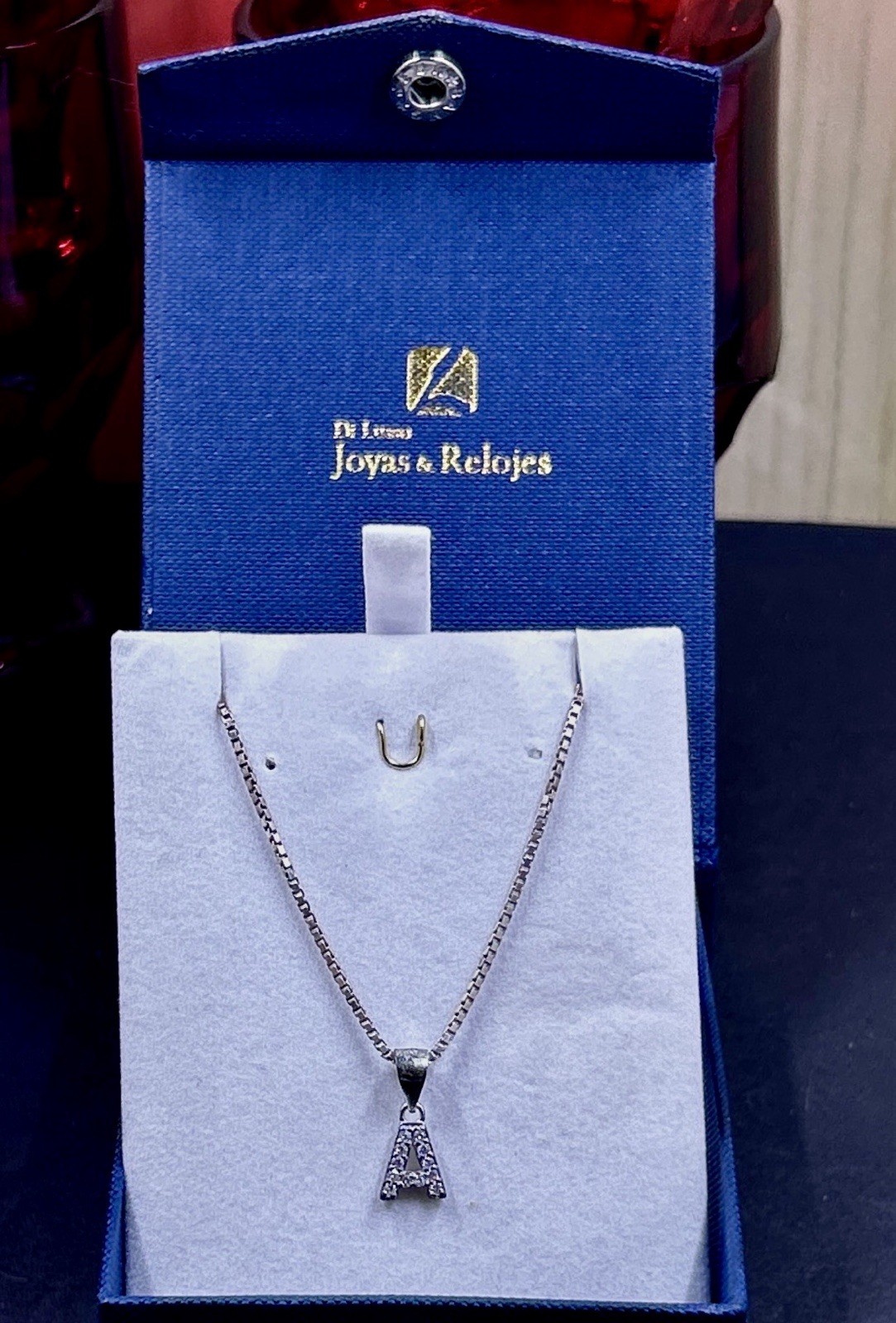 925 Sterling Silver Box Chain Letter A Pendant Necklace White CZ Pavé Lobster