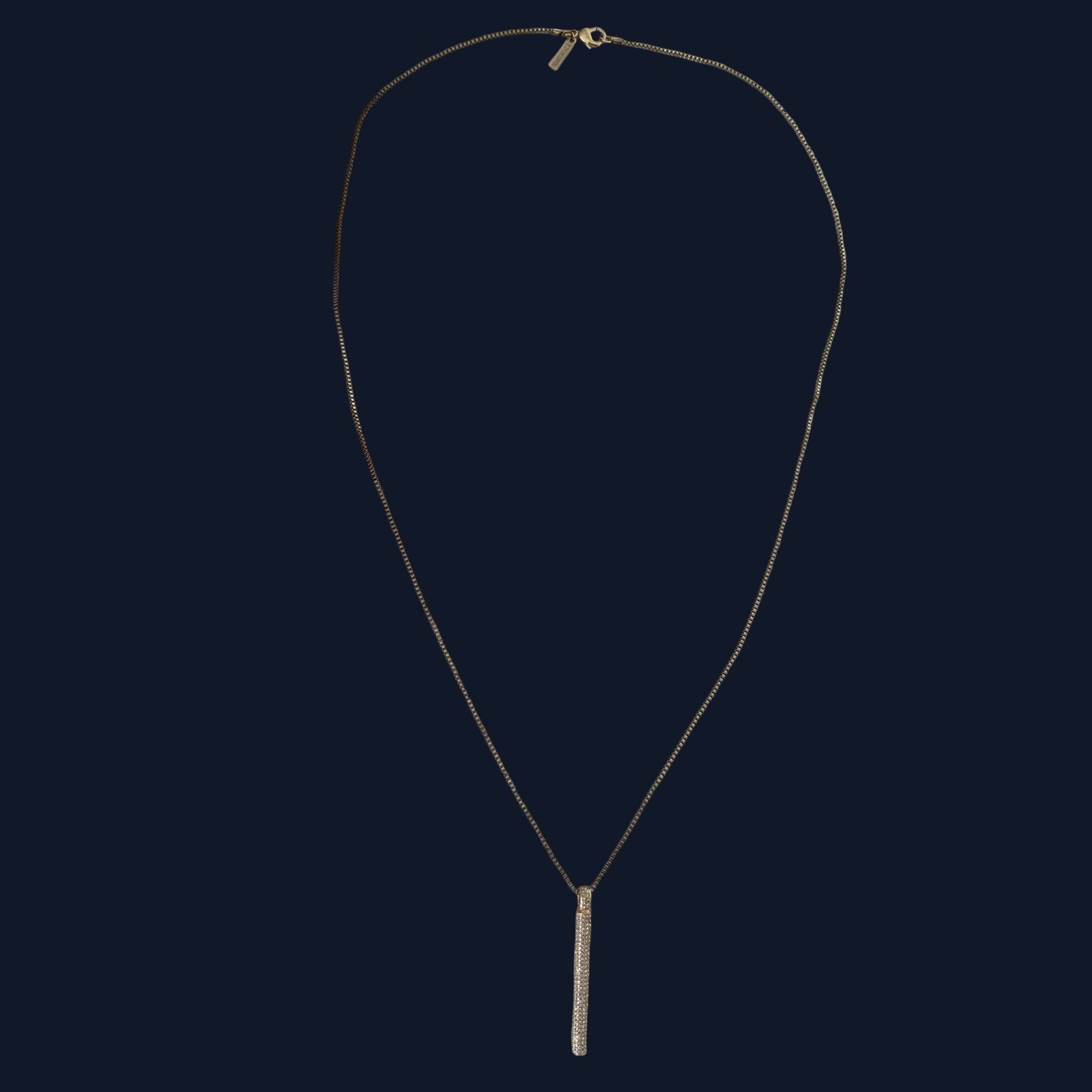 H by Halston 36″ Cylinder Pavé Crystal Bar Drop Pendant Necklace – Gold Tone