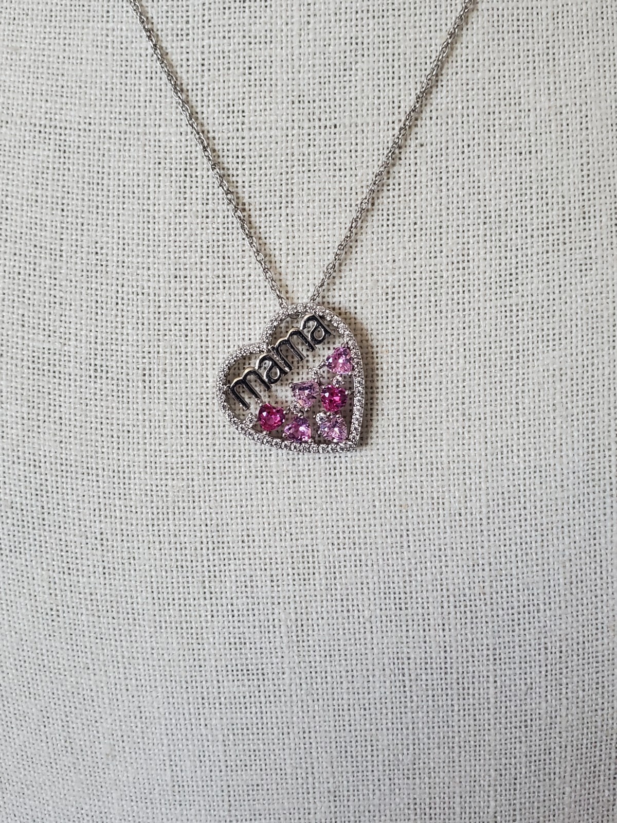 Silver Plated Mama Heart Pink Pendant Necklace 18″