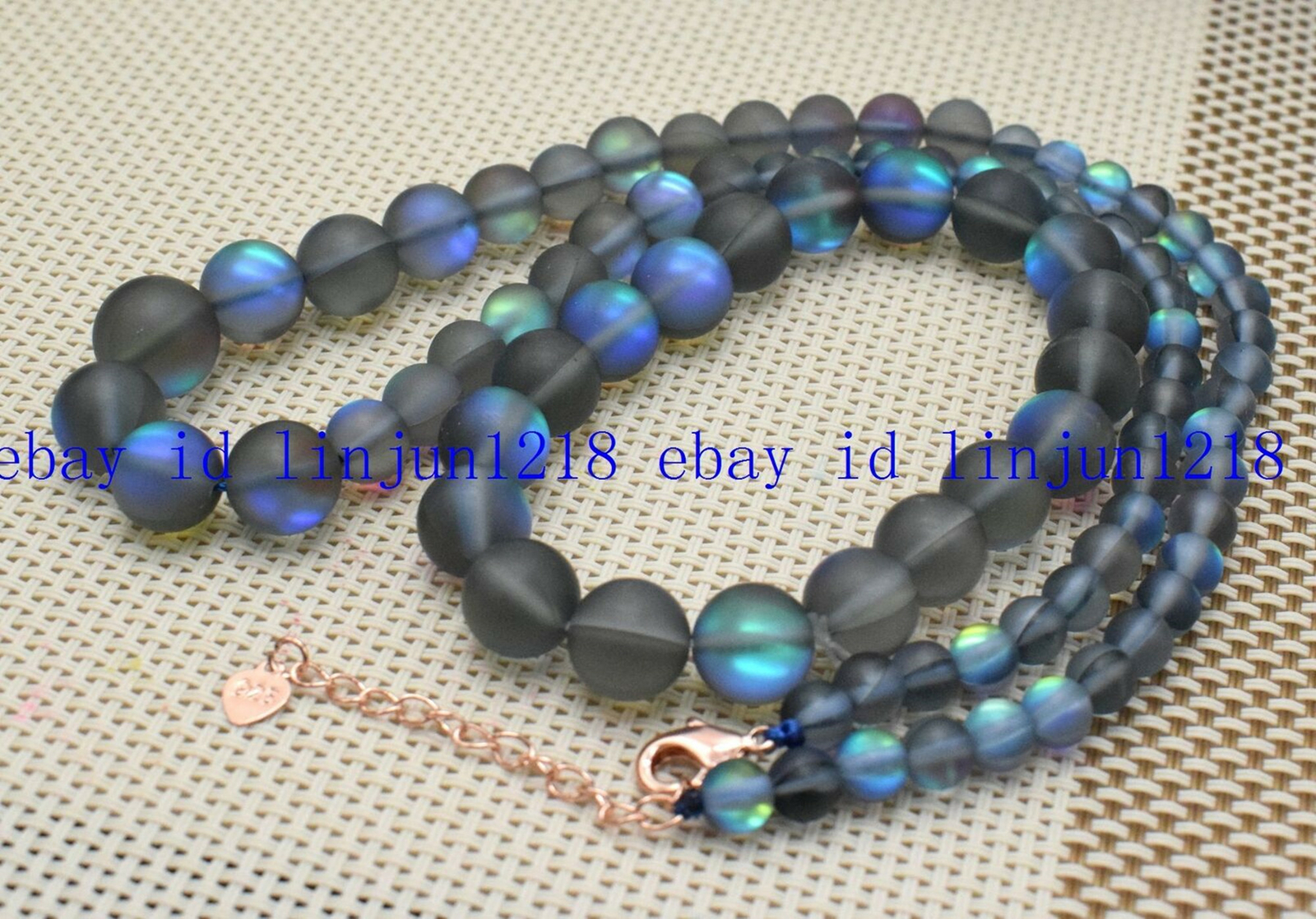 NEW 6-12/10MM Gray Gleamy Rainbow Moonstone Gemstone Bracelet Necklace18/7.5 in