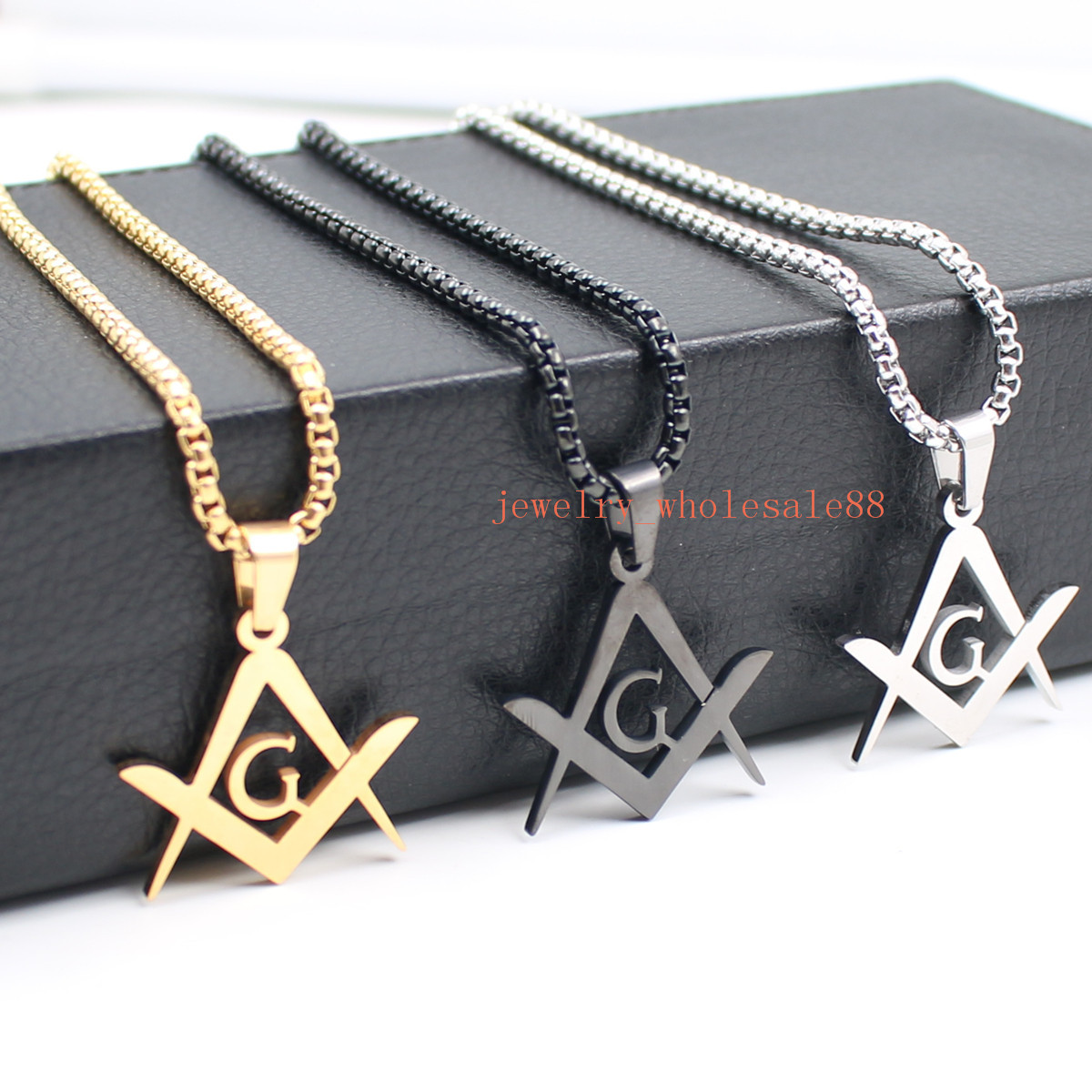 Stainless Steel religions Masonic symbols Pendant necklace rolo chain 18-28”