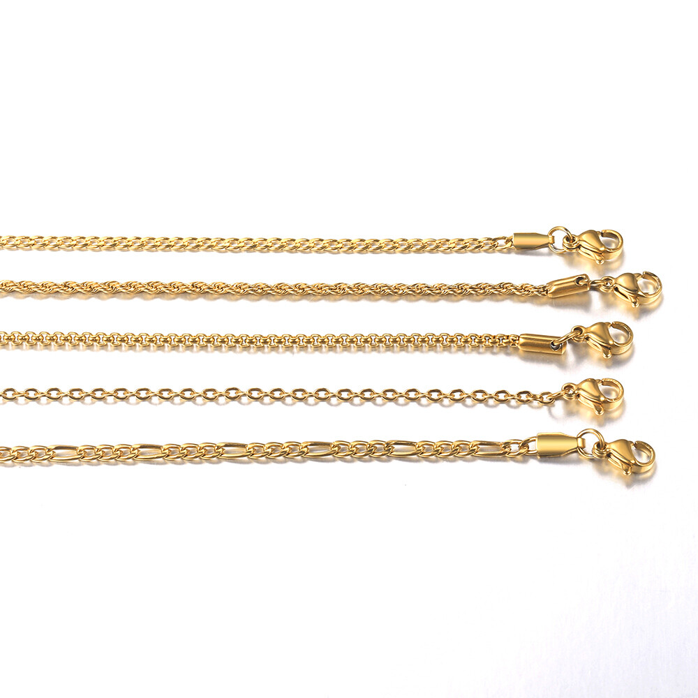 2 mm/3mm Men Women Chain Necklace Gold Stainless Steel Curb Figaro Box Rope