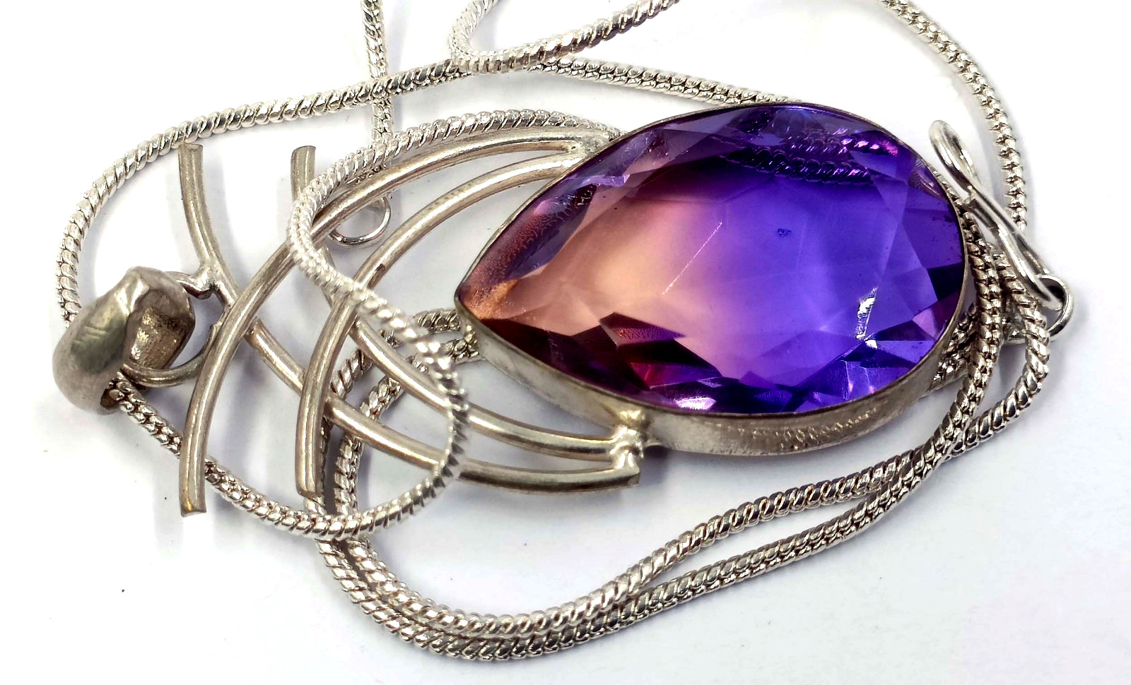 72 Ct Natural Ametrine Bi-Color Pear Shape EGL 925 Silver Pendant Free 6YGL