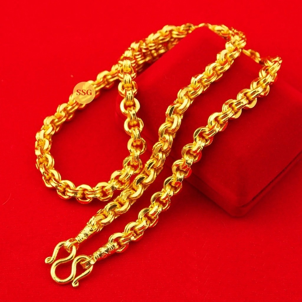 H9 Necklace 24k Gold Plated Men Women Jewelry Weight 8 Baht 26″ Double ring Gem