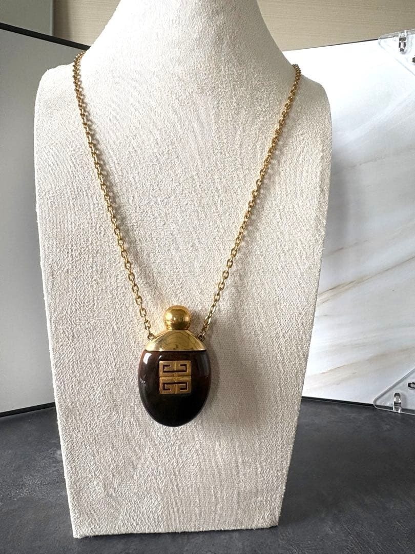Givenchy Tortoise Shell Motif Gold Perfume Bottle Necklace Pendant N7