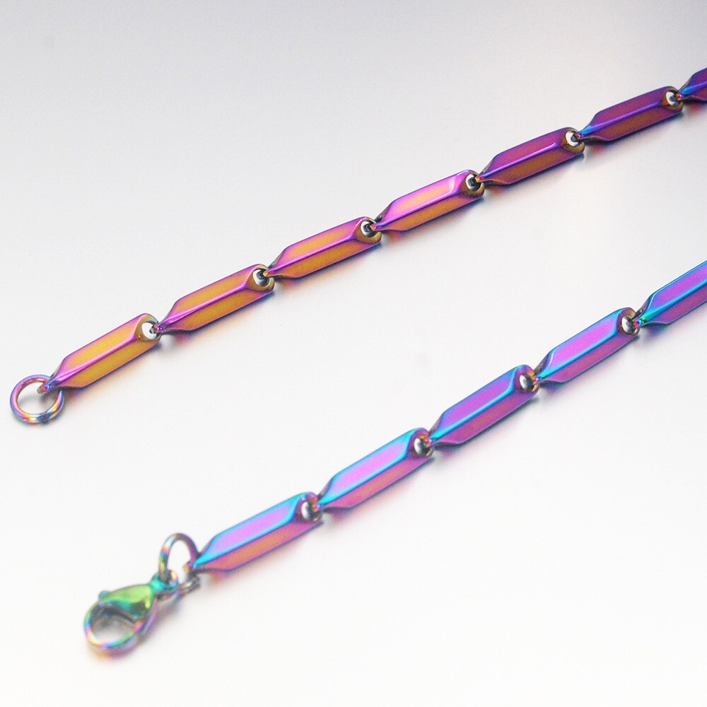 Wholesale Stainless Steel Silver Rhombus Square Seeds Chain Necklace Men’s Gift