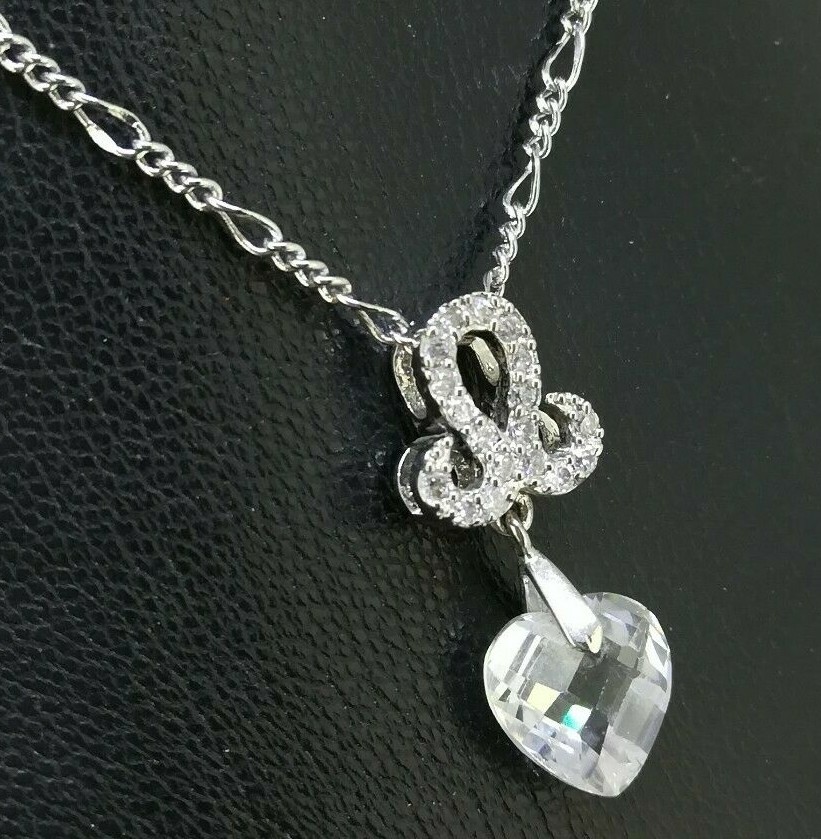 Elegant 925 Sterling Silver SF Heart CZ Pendant Necklace Gift Woman N-A857