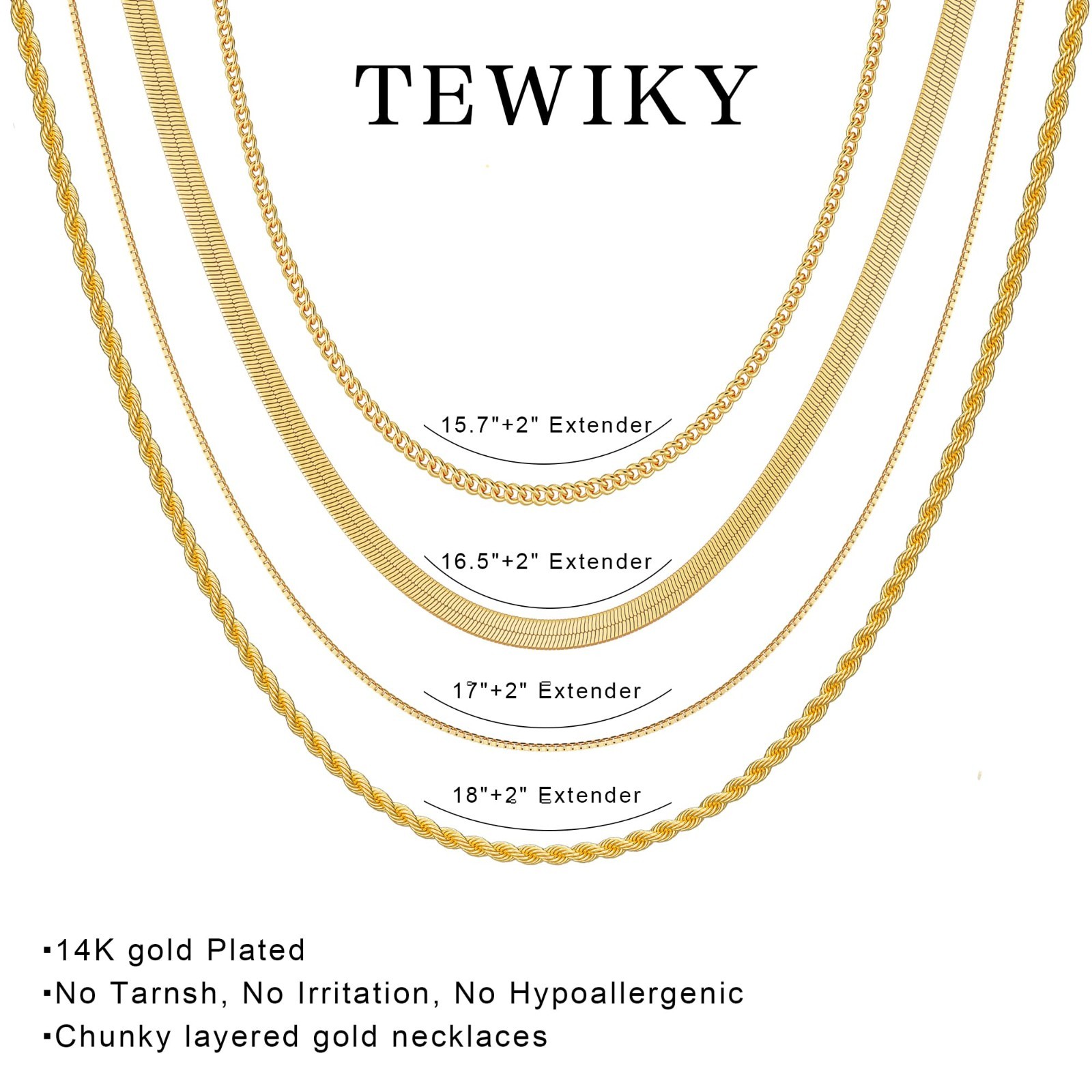 Layered Necklaces for Women – Chunky Gold Plated Herringbone/Snake/Rope Chains,