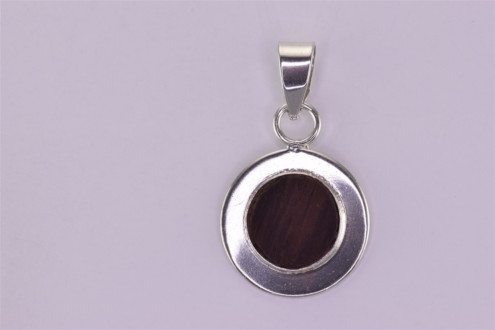 Sterling Silver 24mm x 24mm Round Pertrified Wood 925 Pendant
